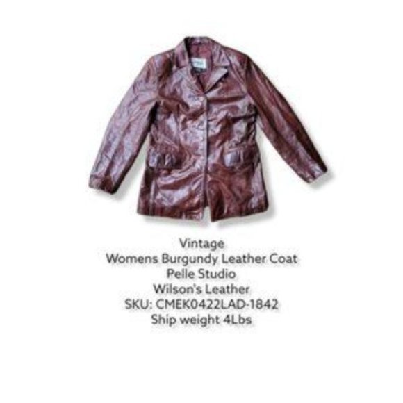 Pelle Studio Wilson The Leather Expert Women's Burgundy Button Front Coat Size L - Picture 3 of 5